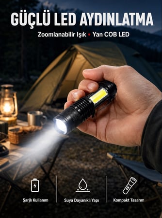 Mini Boy Led El Feneri - 2000 Lümen, Su Geçirmez Tasarım Yeni Nesil