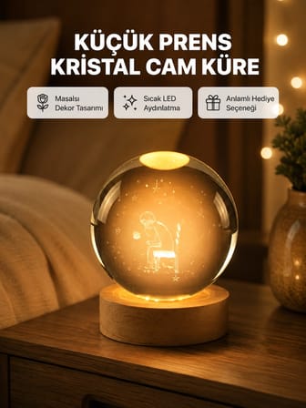 8 Cm Küçük Prens Cam Küre Usb Işıklı Ahşap Tabanlı Dekor