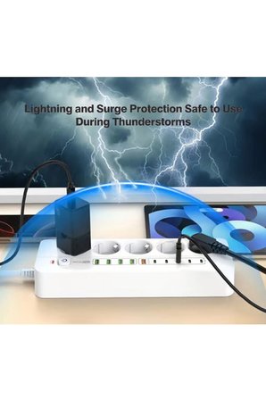 3500w Akım Korumalı 5’li Grup Priz: 5x Usb + 5x Type-c Çıkışlı (2 Metre)