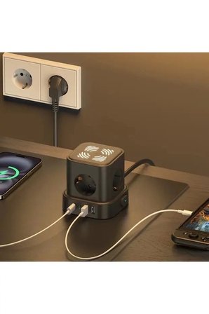 4lü Akım Korumalı Priz Gece Lambalı 2xusb 2xtype-c Çıkış Yüksek Gerilim Koruma Çoklu Priz Çoğaltıcı