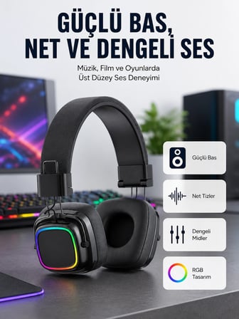 Yüksek Ses Kaliteli Kablosuz Kulak Üstü Kulaklık – Bt 5.3
