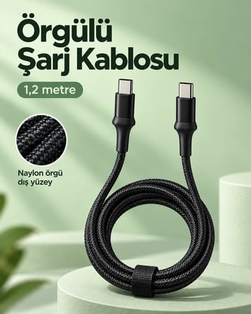 Type C To Type C Led Işıklı Şarj Kablosu 1,2 Metre