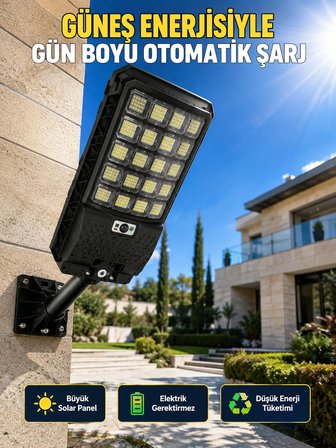 Güneş Enerjili Hareket Sensörlü Led Sokak Lambası Uzaktan Kumandalı Dış Mekan Aydınlatma