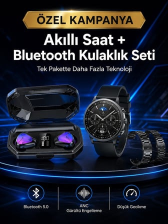 Yeni Nesil Kampanyası Bluetooth Bağlantılı Akıllı Saat Ve Kablosuz Kulaklık Dijital Göstergeli