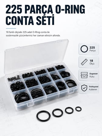 225 Pcs O-ring Conta Seti Profesyonel Tamir, Bakım Ve Sızdırmazlık Çözümü