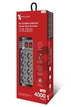 Fulltech Ftr-08 8’li Termal Akım Korumalı Priz