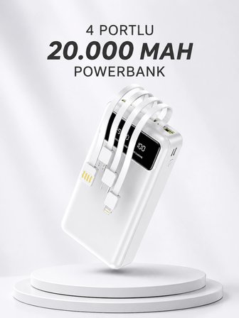 Powerbank Şarj Cihazı 4 Çıkışlı 20.000 Mah Powerbank Kompakt Yüksek Kapasiteli Hızlı Şarj