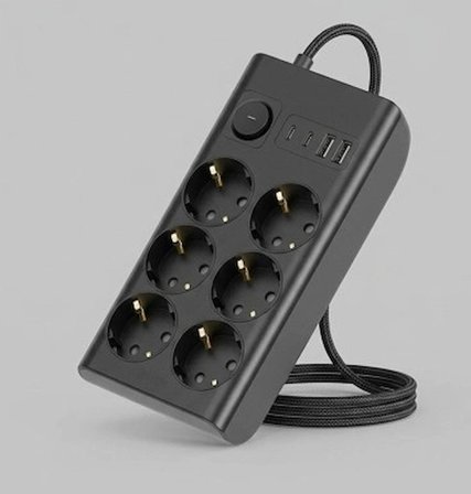 Akım Korumalı 6’lı Priz 2xusb 2xtype-c Çıkış Yüksek Gerilim Koruma Çoklu Priz Çoğaltıcı