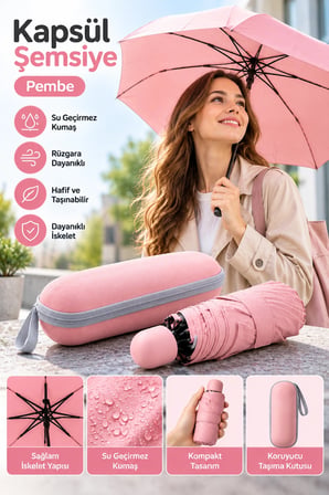 Kapsül Şemsiye Pembe
