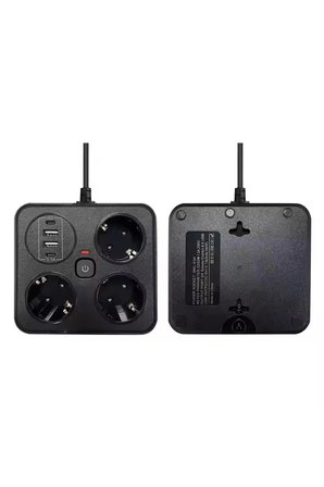 Akım Korumalı Anahtarlı Priz - 3x Priz - 2x Usb - 2x Type-c - 2 Mt Kablo Hızlı Şarj Özellikli Siyah