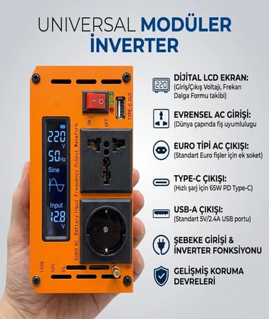 Epilons 1000w Tam Sinüs İnverter 12v Dc 220v Ac Çevirici Usb Çıkışlı Araç Karavan Solar Güç Dönüştürücü