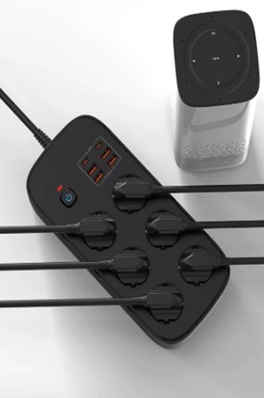 Termal Akım Korumalı 6’lü Priz 4x Usb 2x Type-c Çıkışlı Grup Priz Çoğaltıcı (3500w) Siyah
