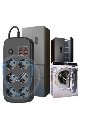 Termal Akım Korumalı 6’lü Priz 4x Usb 2x Type-c Çıkışlı Grup Priz Çoğaltıcı (3500w) Siyah