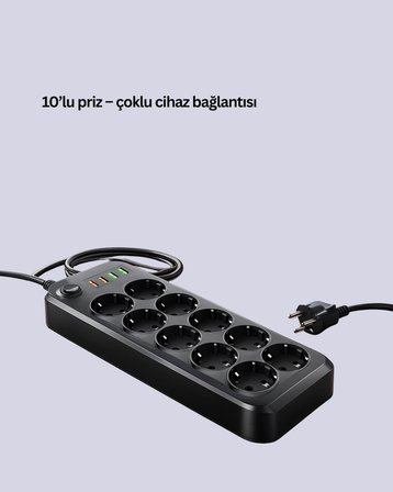 Termal Akım Korumalı Usb Type-c Girişli 10'lu Grup Priz 2500w Güç Kapasitesi (kopya)