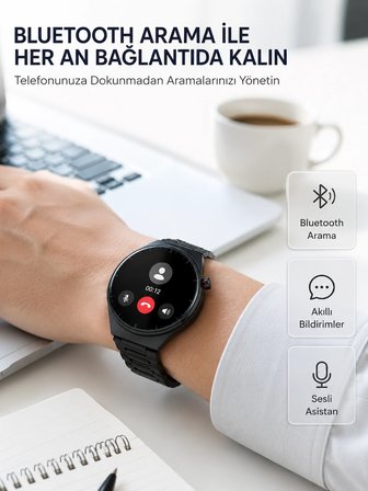 Akıllı Saat Android Ve İos Uyumlu Bluetooth Arama, Amoled Hd Ekran Ve 3'lü Kordon Seti