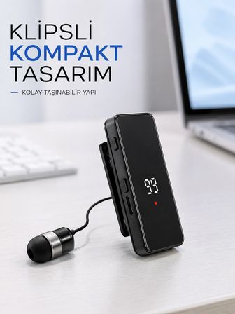 Dijital Ekranlı Bluetooth Kulaklık Tek Kulaklıklı Klipsli Kompakt Tasarım