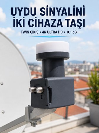 Twin Lnb Çift Çıkışlı Uydu Anten Lnb 4k Ultra Hd Ku Band 0.1 Db