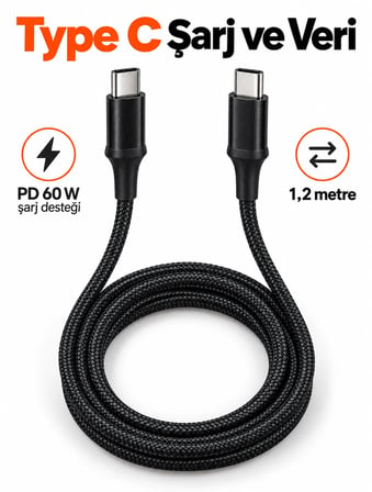 60w Pd Hızlı Şarj Destekli Led Göstergeli Type C Kablo