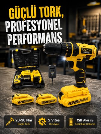 Ergonomik Tasarımlı 12v Matkap | 2 Vitesli, Led Aydınlatmalı Ve Dayanıklı