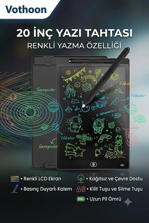 20 Inc Renkli Lcd Grafik Dijital Kalemli Çizim Tableti Yazı Tahta Not Yazma Eğitim Tableti Siyah