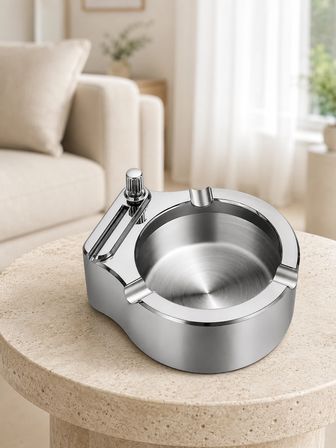 Çakmaklı Küllük Paslanmaz Metal Yuvarlak Tasarım