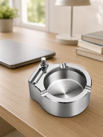 Çakmaklı Küllük Paslanmaz Metal Yuvarlak Tasarım