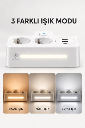 Bkl-502 Akım Korumalı 2li Priz 2 Usb Ve 2 Type-c Çıkış 4000w Hızlı Şarj Duvar Tipi Dokunmatik Led Aydınlatmalı