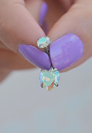 Çelik Hologram Kalp Göbek Piercing Gümüş Renk