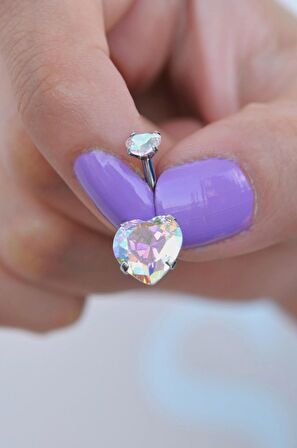 Çelik Hologram Kalp Model Tektaş Göbek Piercing Gümüş Renkli