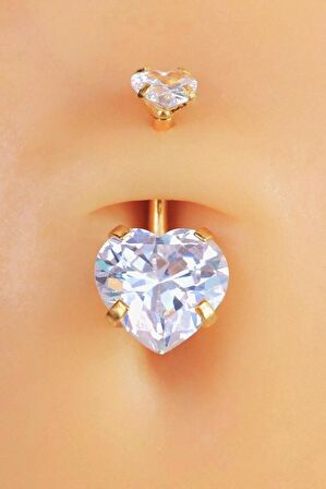 Çelik Kalp Model Tektaş Göbek Piercing Gold