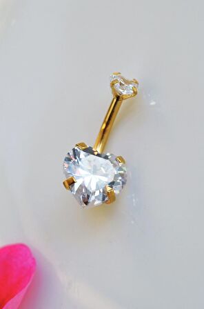 Çelik Kalp Model Tektaş Göbek Piercing Gold