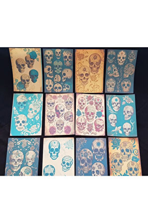Sugar Skull Kuru Kafa 24 Adet Bullet Journal Vintage Kağıt Seti Scrapbook