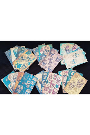 Sugar Skull Kuru Kafa 24 Adet Bullet Journal Vintage Kağıt Seti Scrapbook