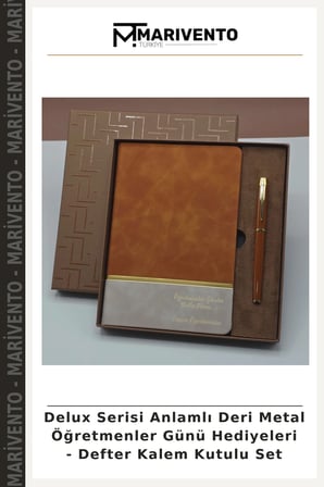 Delux Serisi Anlamlı Deri Metal Öğretmenler Günü Hediyeleri - Defter Kalem Kutulu Set