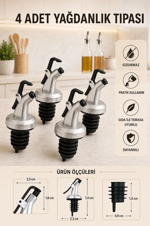 4 Adet Sızdırmaz Kilit Sistemli Yağdanlık Tıpası – Damlatmaz Kapaklı Şişe Yağdanlık Ucu Tıpa Yağ Şişesi Başlığı 