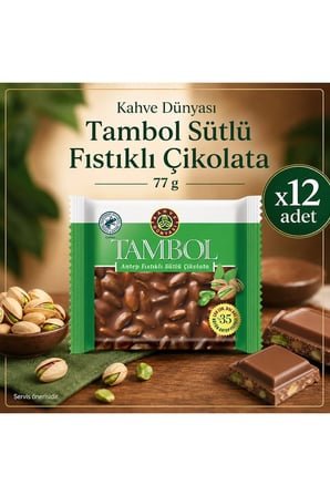 Kahve Dünyası Tambol Sütlü Fıstıklı Çikolata 77 g x12 Adet