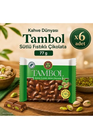 Kahve Dünyası Tambol Sütlü Fıstıklı Çikolata 77 g x6 Adet