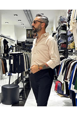 Regular Fit Keten Pamuk Erkek Gömlek