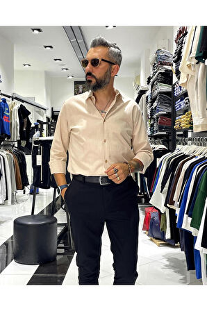 Regular Fit Keten Pamuk Erkek Gömlek