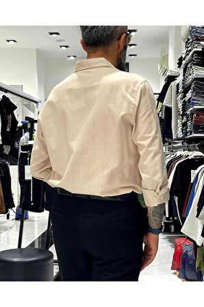 Regular Fit Keten Pamuk Erkek Gömlek