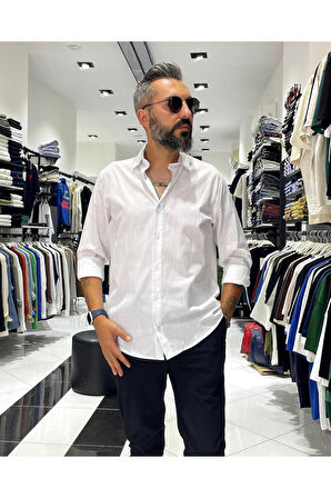 Regular Fit Keten Pamuk Erkek Gömlek