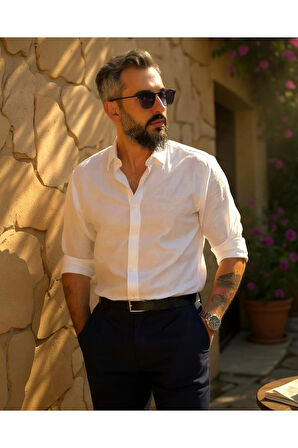 Regular Fit Keten Pamuk Erkek Gömlek