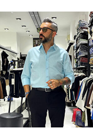 Regular Fit Keten Pamuk Erkek Gömlek