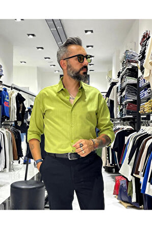 Regular Fit Keten Pamuk Erkek Gömlek