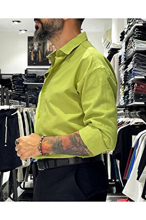 Regular Fit Keten Pamuk Erkek Gömlek