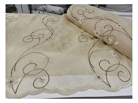 Taç Keten Kesme Tül Perde -Nakışlı-Seyrek (1/2) pile