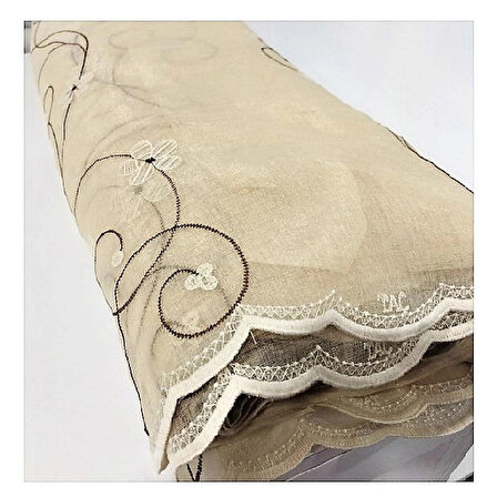 Taç Keten Kesme Tül Perde -Nakışlı-Seyrek (1/2) pile