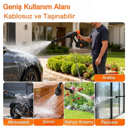 Kraft Hart Çift Akülü Şarjlı Yüksek Basınçlı Oto Araba Bahçe Yıkama Sulama ve Temizleme Tabancası Makinesi