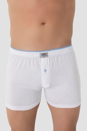 Delux Serisi Düz Yaş Grubu Giyim Koleksiyonu Erkek Beyaz Düğmeli Boxer 3'lü Paket %100 Pamuklu Penye