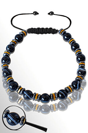 Sertifikalı Gold Hematitli 6 Mm Doğal Siyah Göz Akik Taşı Bileklik - Göz Akiği